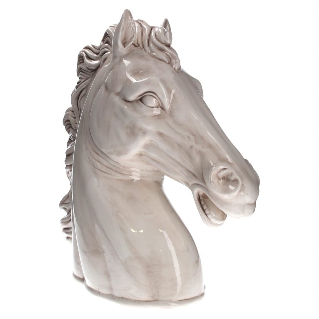 testa cavallo in ceramica bianco anticato foto lato